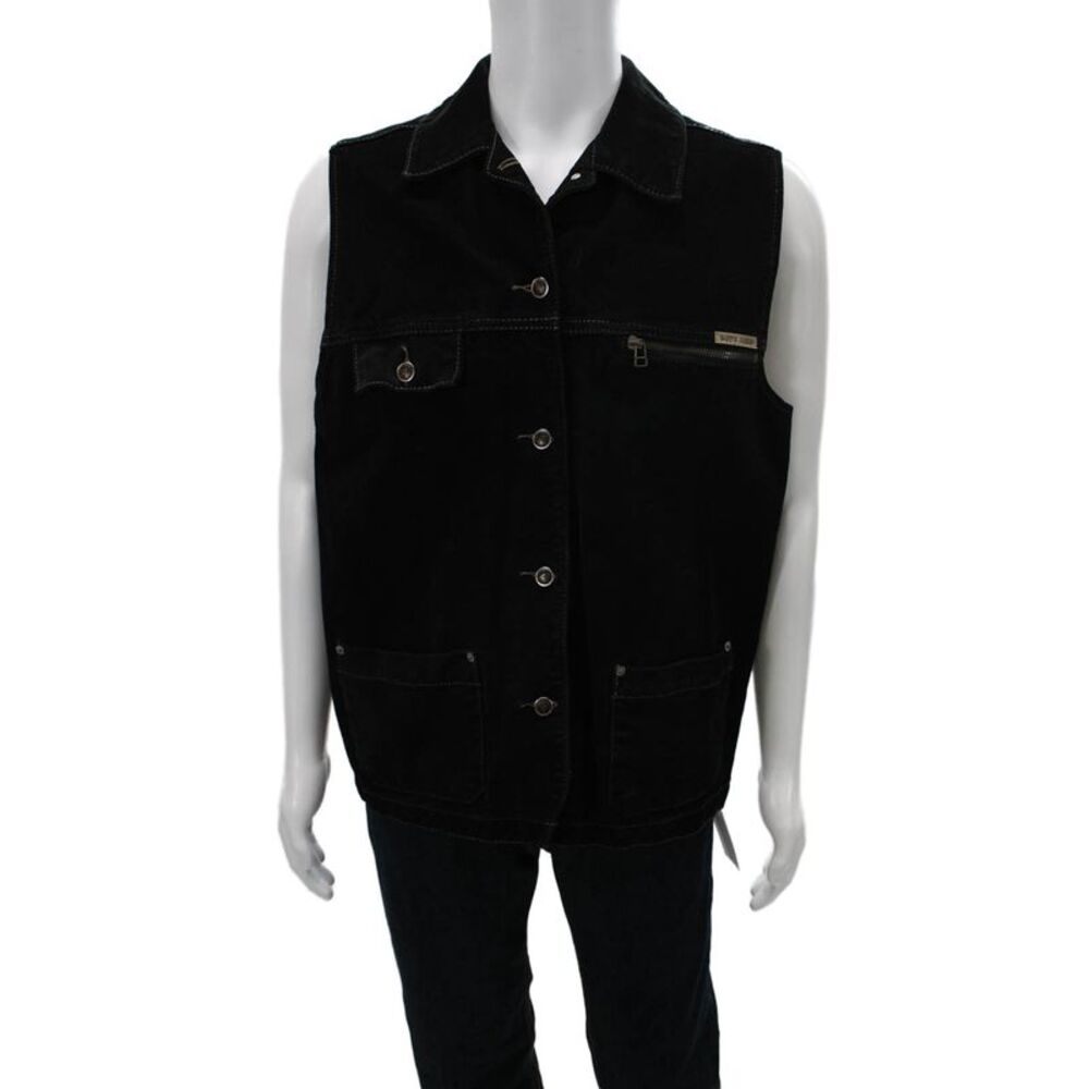 Skotts Suede Mens Black Genuine Leather Collared Vest Button Closure Size S